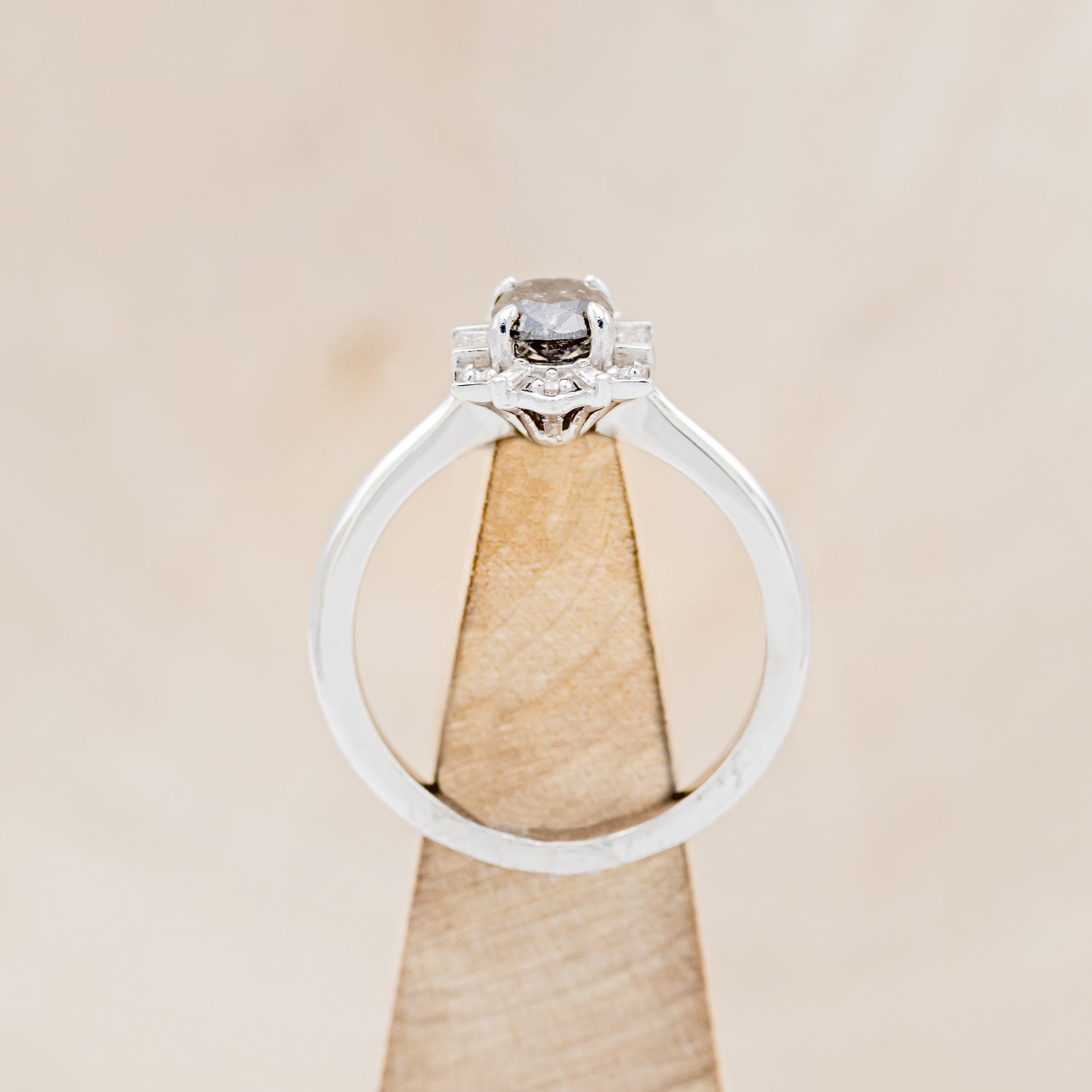 "CLEOPATRA" - OVAL SALT & PEPPER DIAMOND ENGAGEMENT RING WITH DIAMOND ACCENTS & TURQUOISE TRACER-8