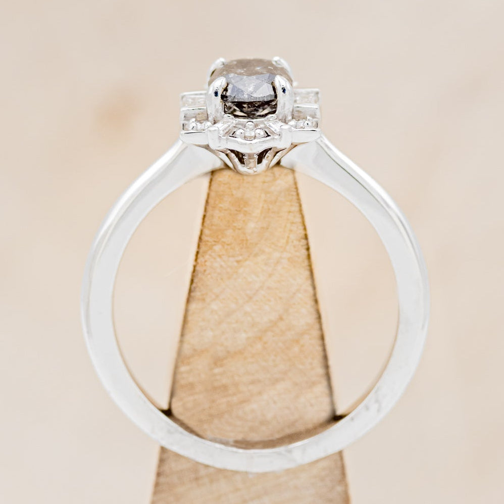 "CLEOPATRA" - OVAL SALT & PEPPER DIAMOND ENGAGEMENT RING WITH DIAMOND ACCENTS & TURQUOISE TRACER-8