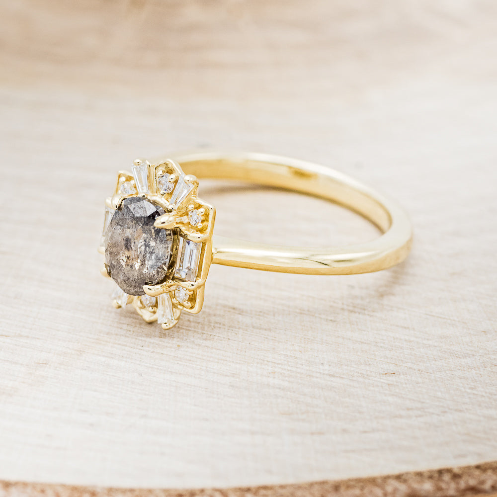 "CLEOPATRA" - OVAL SALT & PEPPER DIAMOND ENGAGEMENT RING WITH DIAMOND ACCENTS & TURQUOISE TRACER-17