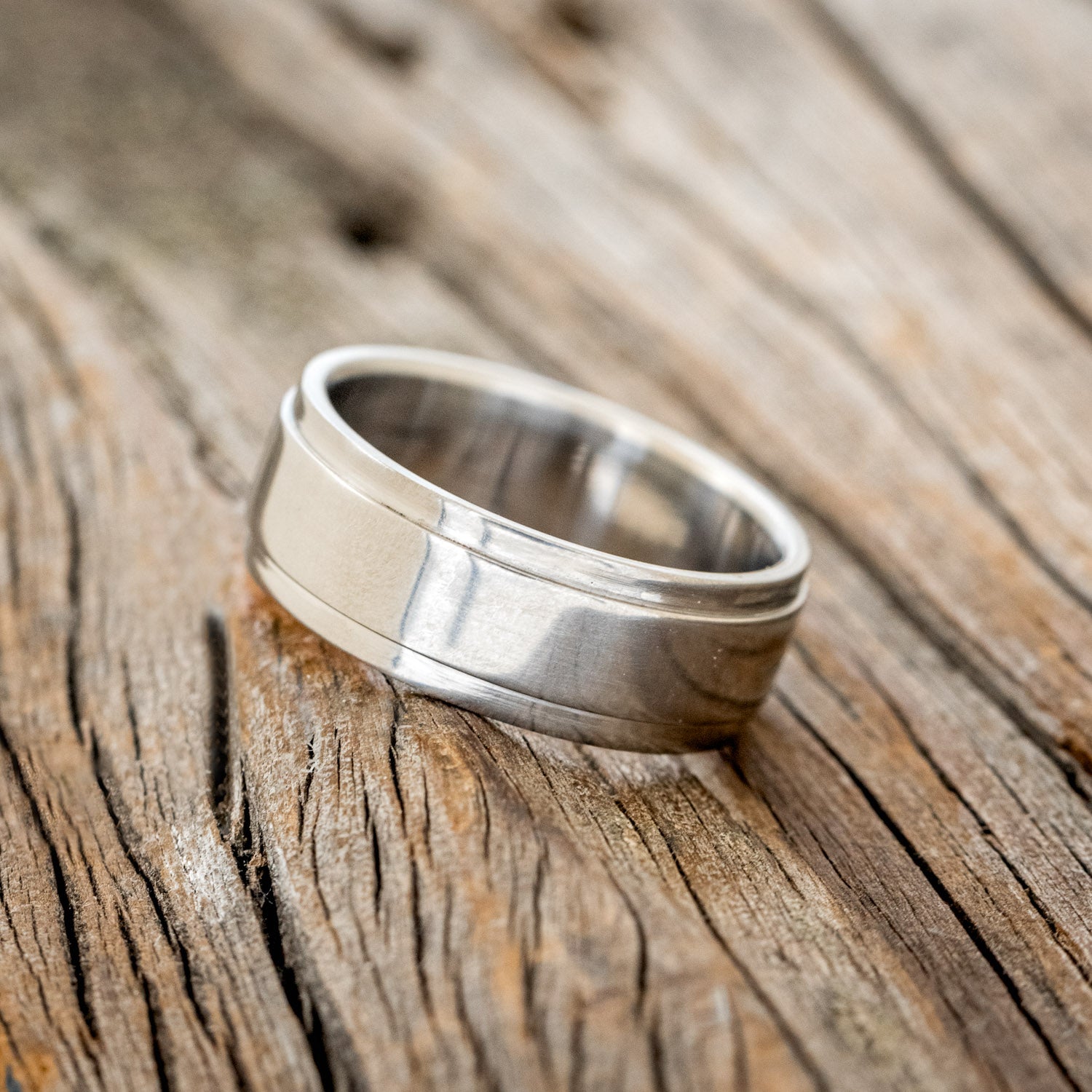 "SEDONA" - SOLID METAL WEDDING BAND WITH RAISED CENTER-2