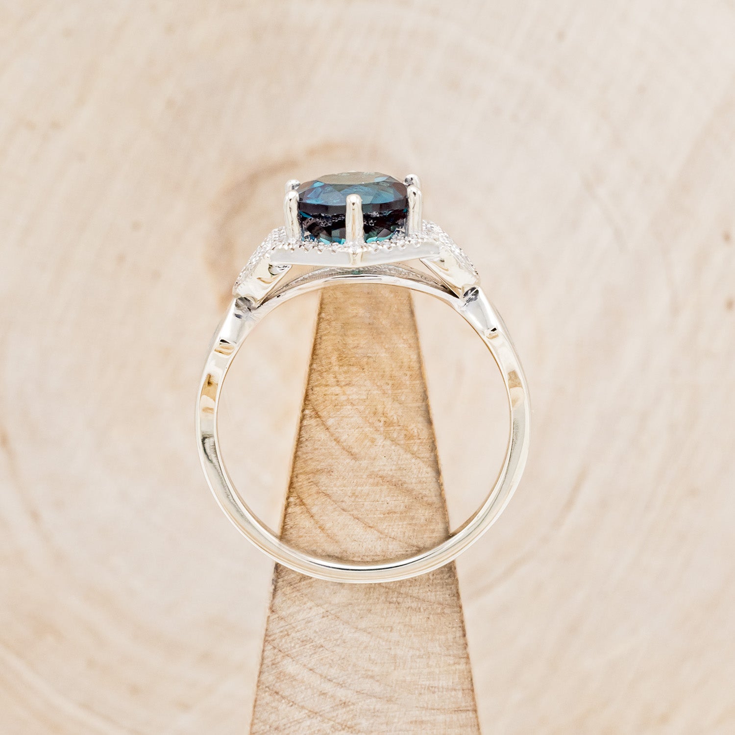 "LUCY IN THE SKY" - ROUND CUT LAB-GROWN ALEXANDRITE ENGAGEMENT RING WITH DIAMOND ACCENTS & TURQUOISE INLAYS-5