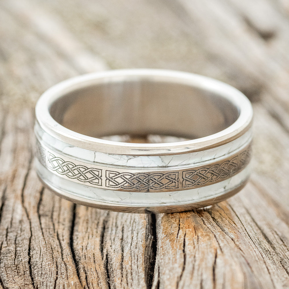 "RYDER" - CELTIC SAILOR'S KNOT ENGRAVED & MOTHER OF PEARL WEDDING RING-3