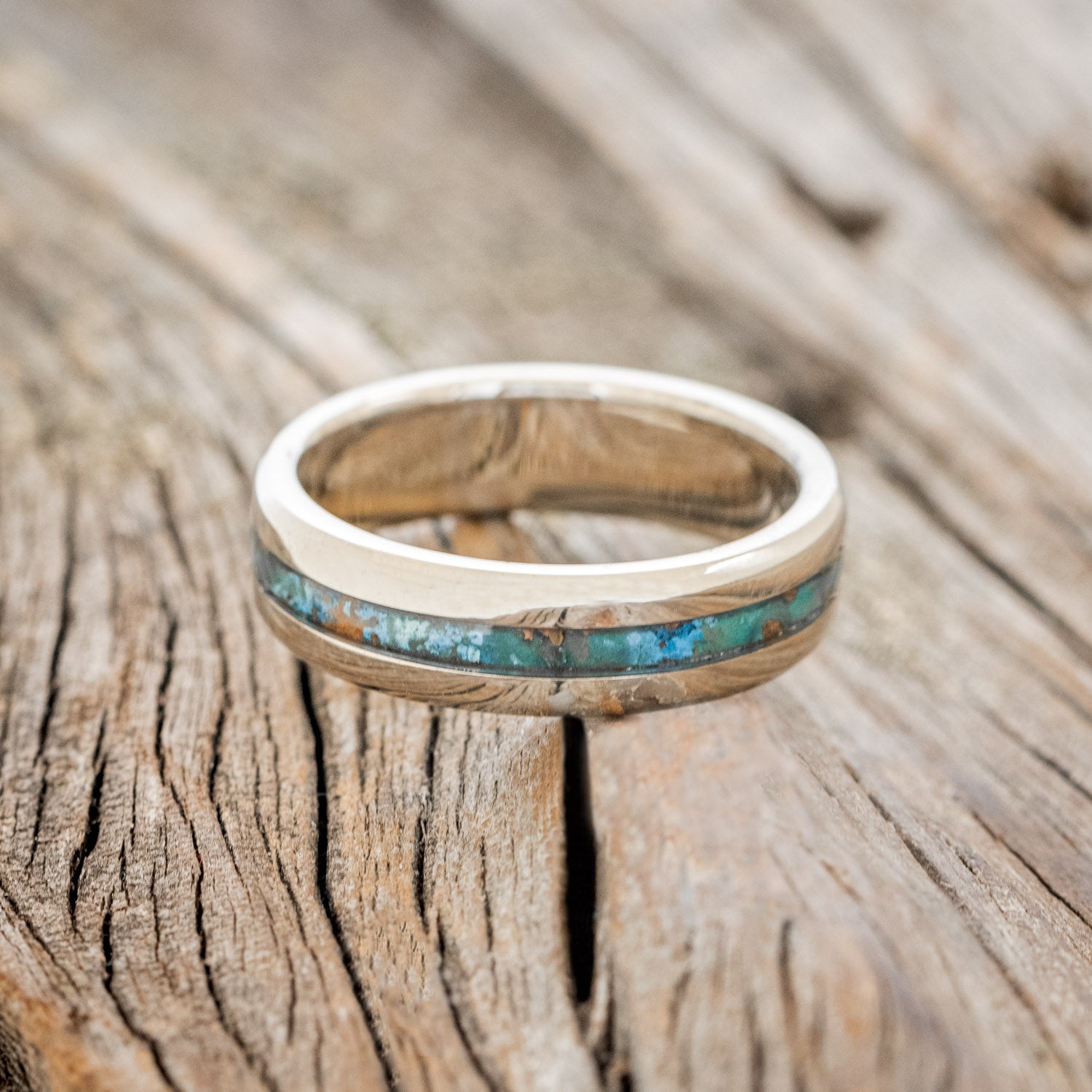 "NIRVANA" - CENTERED PATINA COPPER WEDDING RING FEATURING A 14K GOLD BAND-3