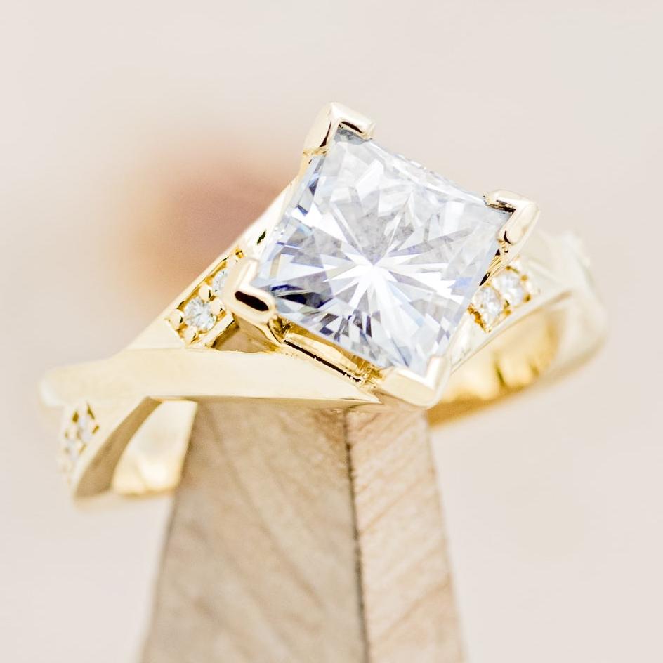 "LINA" - PRINCESS CUT MOISSANITE ENGAGEMENT RING WITH TURQUOISE RING GUARD-6