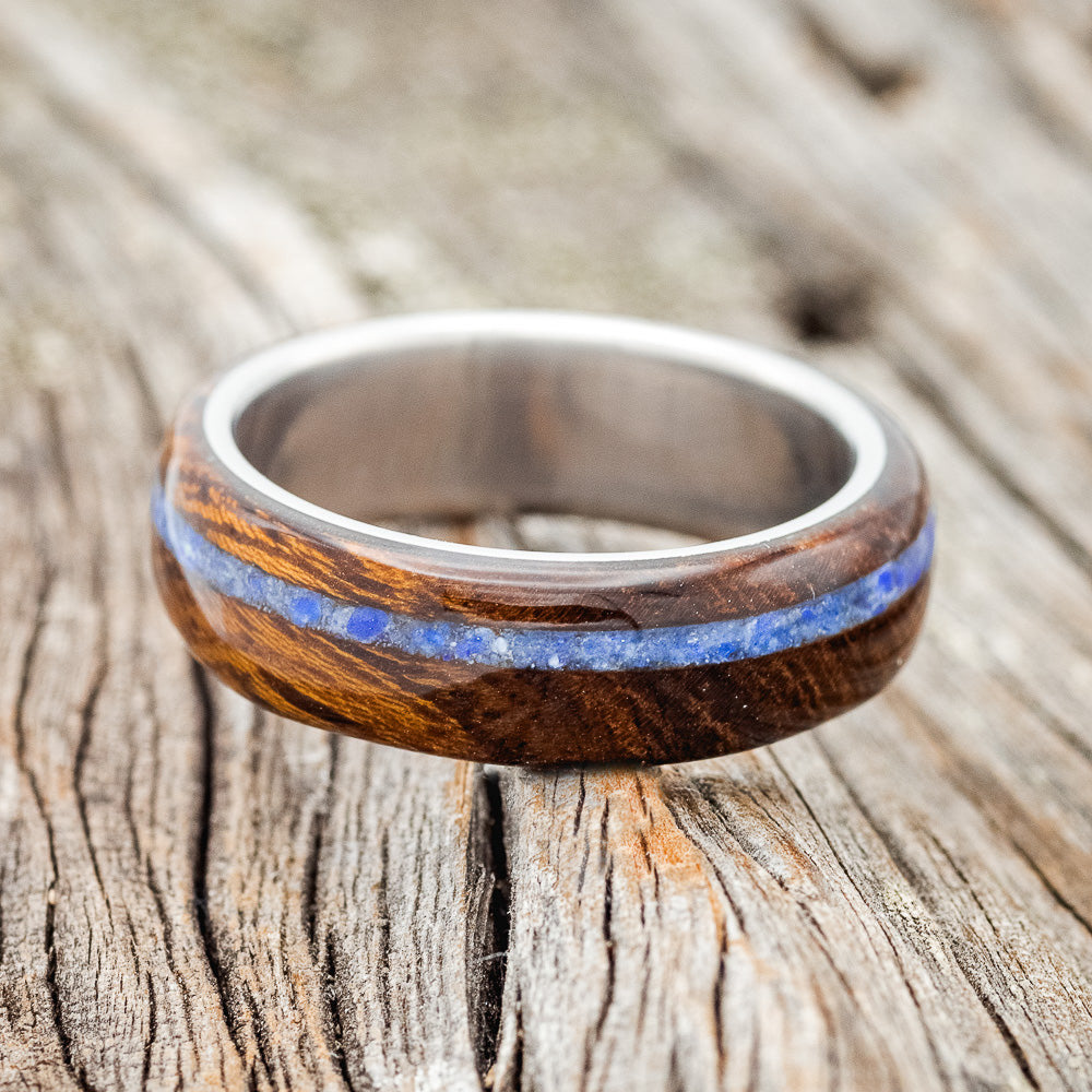 "REMMY" - IRONWOOD & LAPIS LAZULI INLAY WEDDING BAND-3