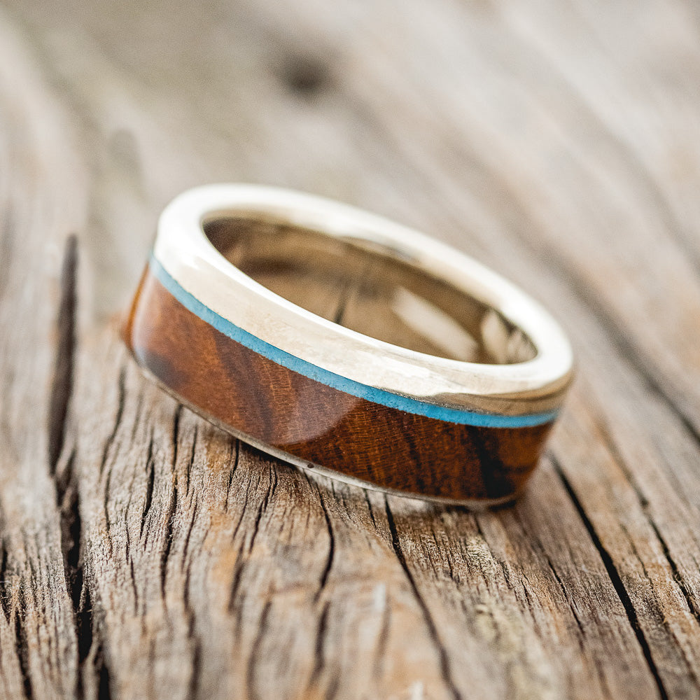 "EZRA" - TURQUOISE & IRONWOOD WEDDING RING FEATURING A 14K GOLD BAND-5