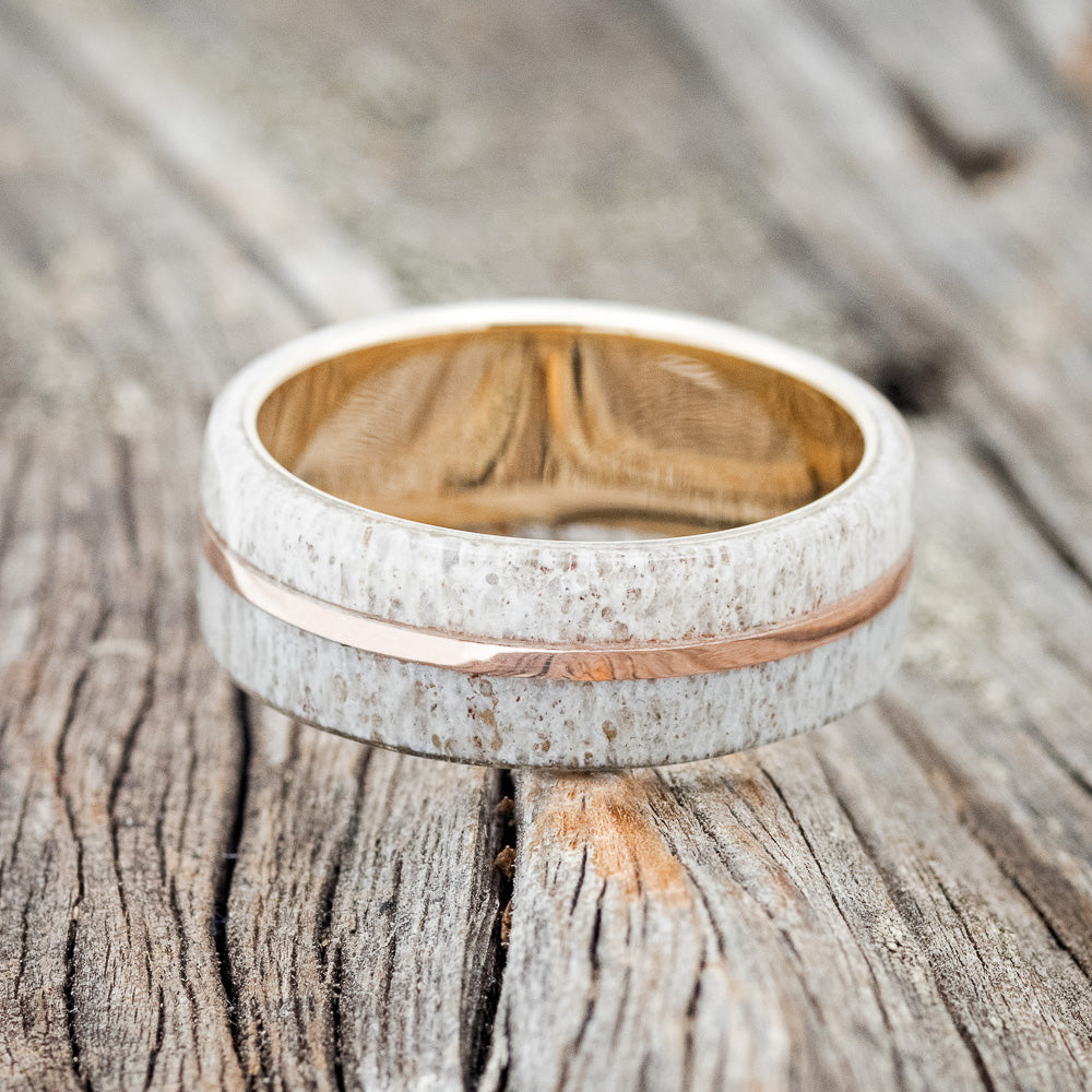 "GOLDEN" - ELK ANTLER & 14K GOLD INLAY WEDDING BAND-22