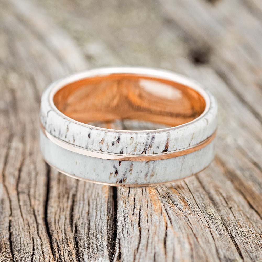 "GOLDEN" - ELK ANTLER & 14K GOLD INLAY WEDDING BAND-18
