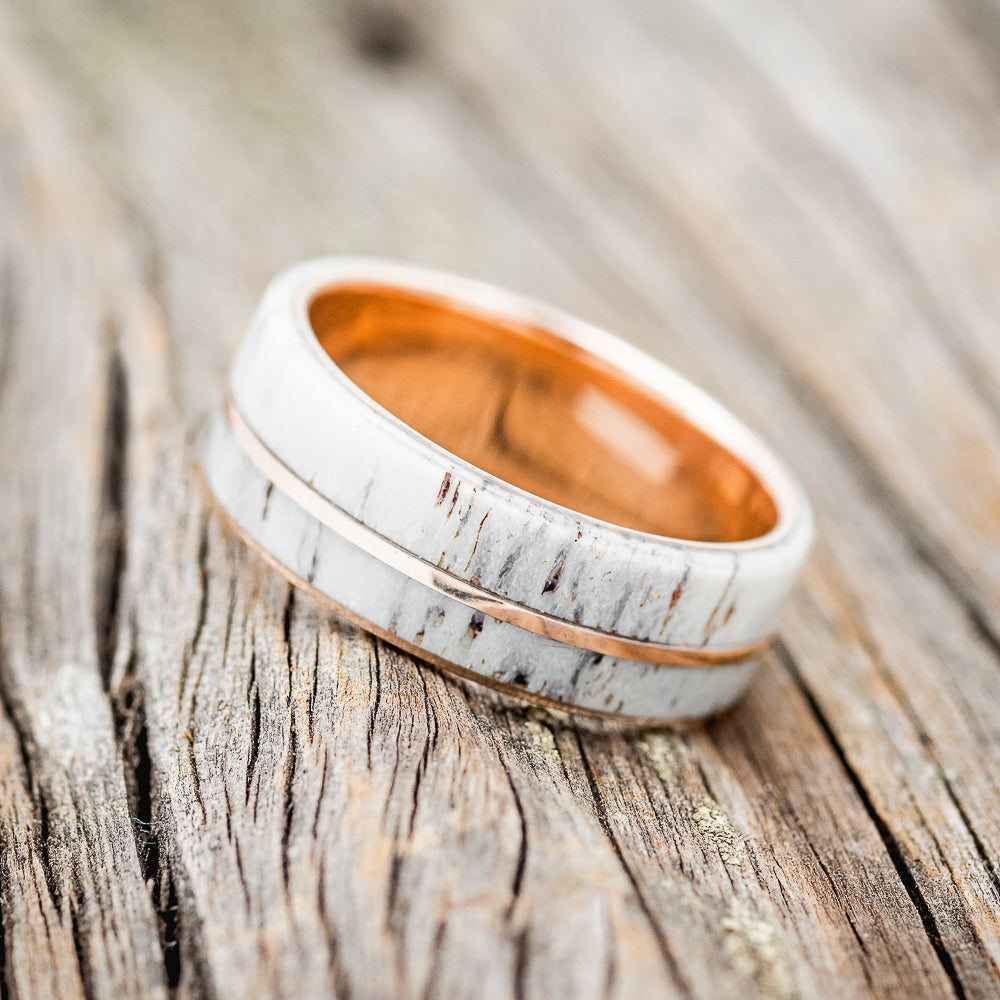 "GOLDEN" - ELK ANTLER & 14K GOLD INLAY WEDDING BAND-17