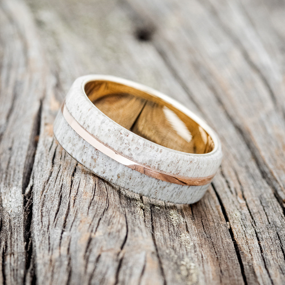 "GOLDEN" - ELK ANTLER & 14K GOLD INLAY WEDDING BAND-20