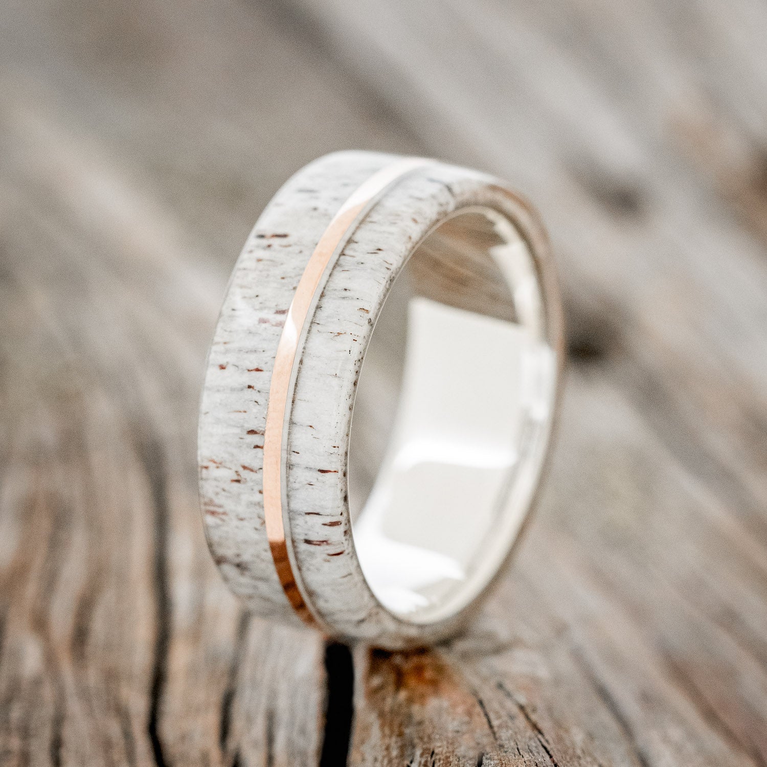 "GOLDEN" - ELK ANTLER & 14K GOLD INLAY WEDDING BAND-13