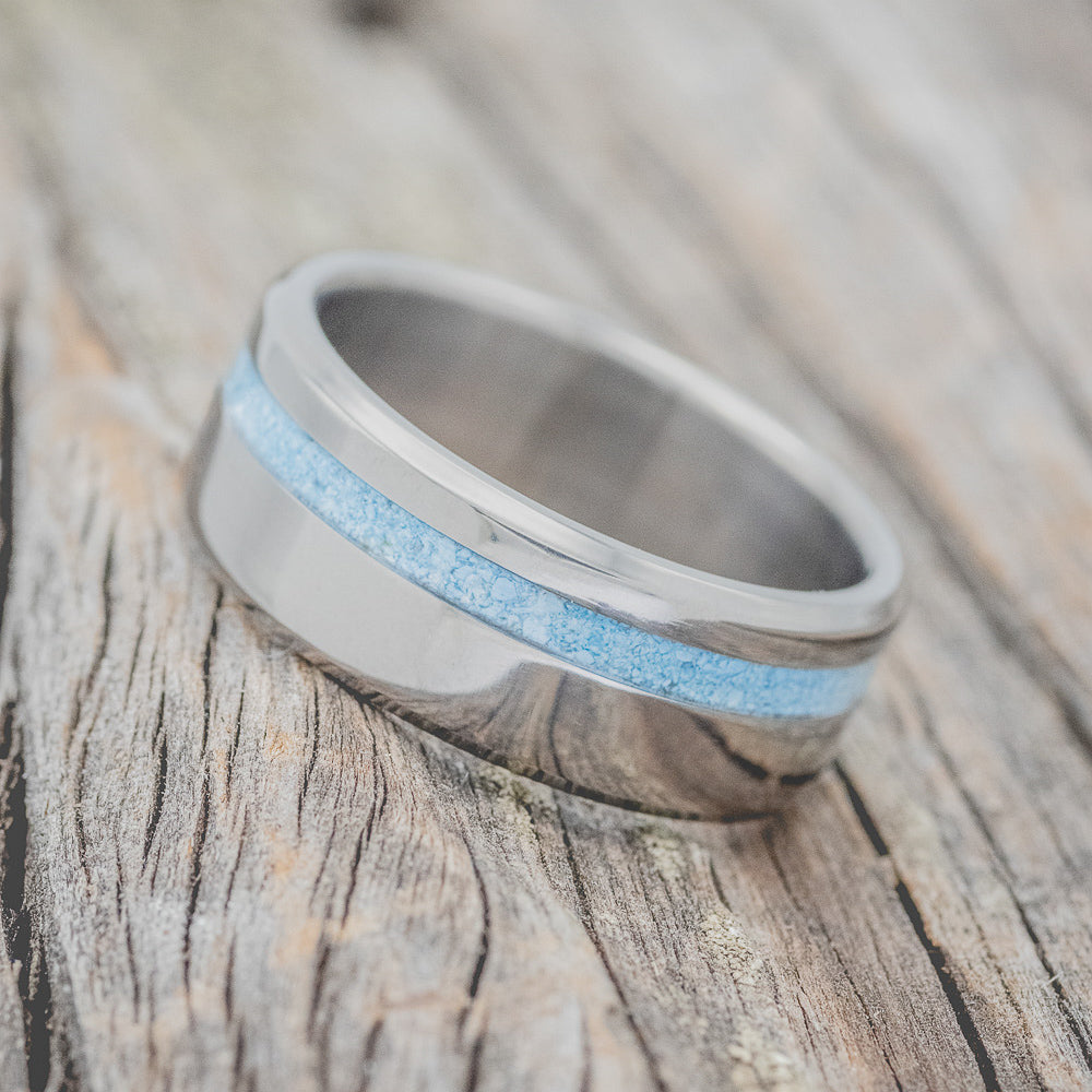 "VERTIGO" - TURQUOISE INLAY WEDDING BAND-2
