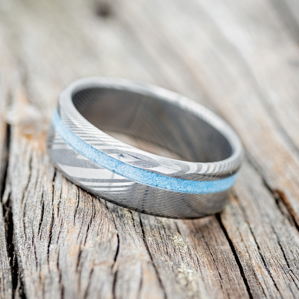 "VERTIGO" - TURQUOISE INLAY WEDDING BAND-13