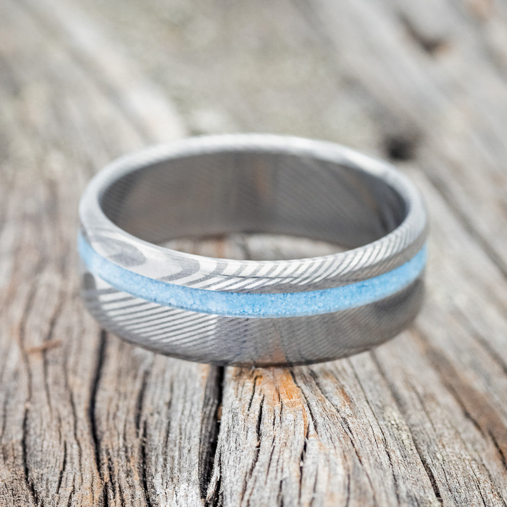 "VERTIGO" - TURQUOISE INLAY WEDDING BAND-15