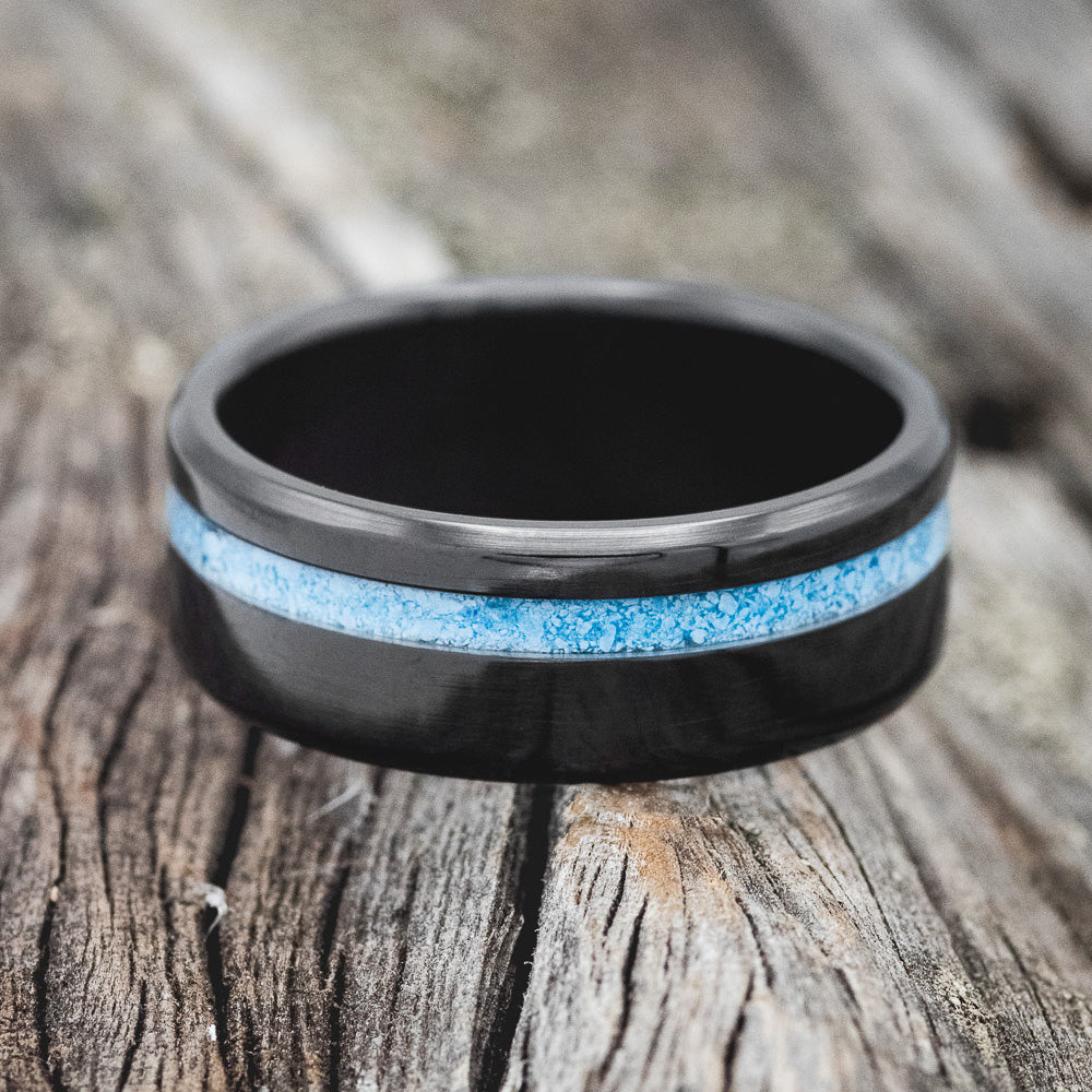"VERTIGO" - TURQUOISE INLAY WEDDING BAND-11