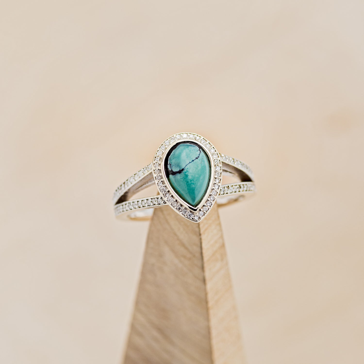 SPLIT SHANK PEAR-SHAPED TURQUOISE ENGAGEMENT RING WITH DIAMOND HALO & ACCENTS-7