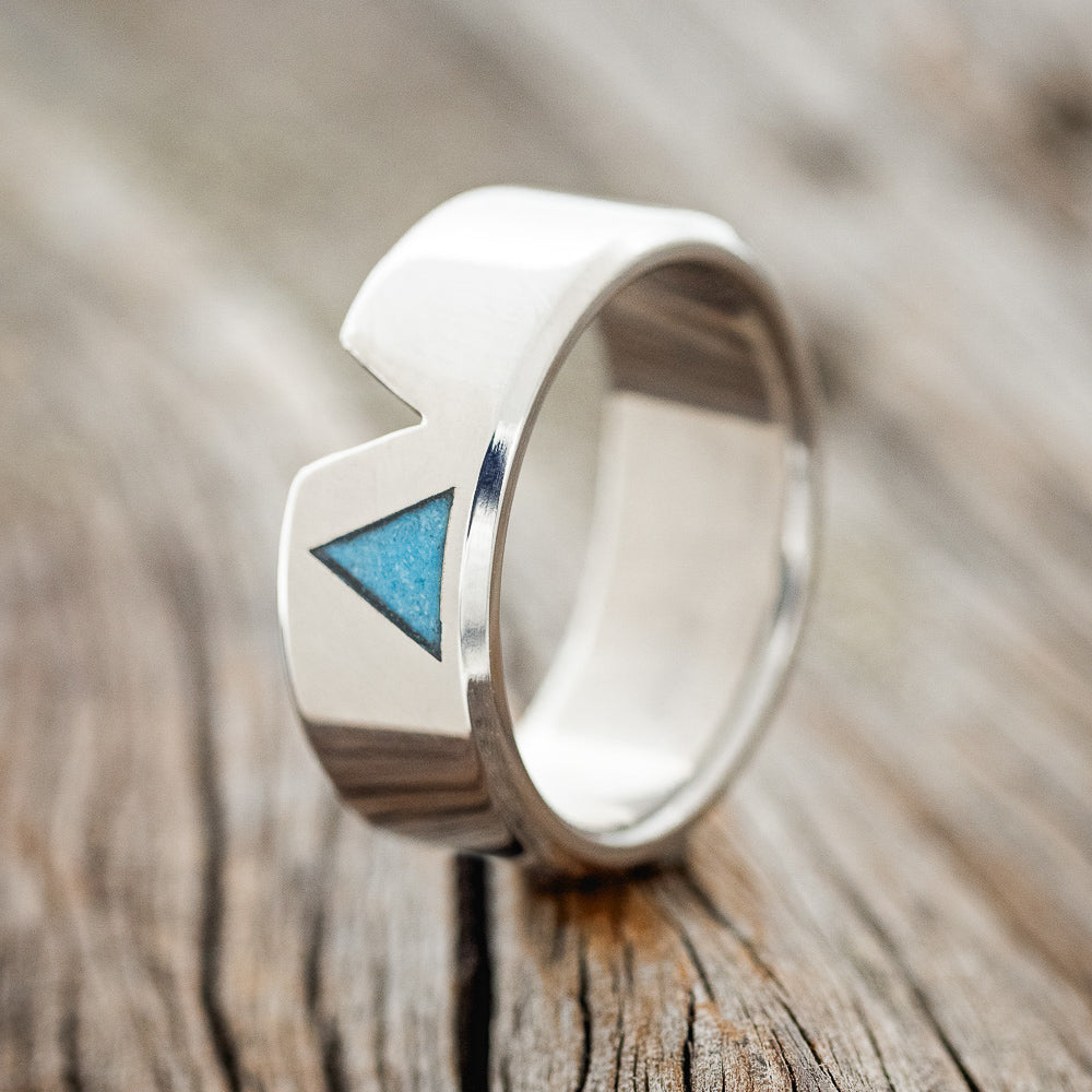 "VALENTINO" - MATCHING WEDDING BANDS WITH TURQUOISE FILLED TRIANGLES-2