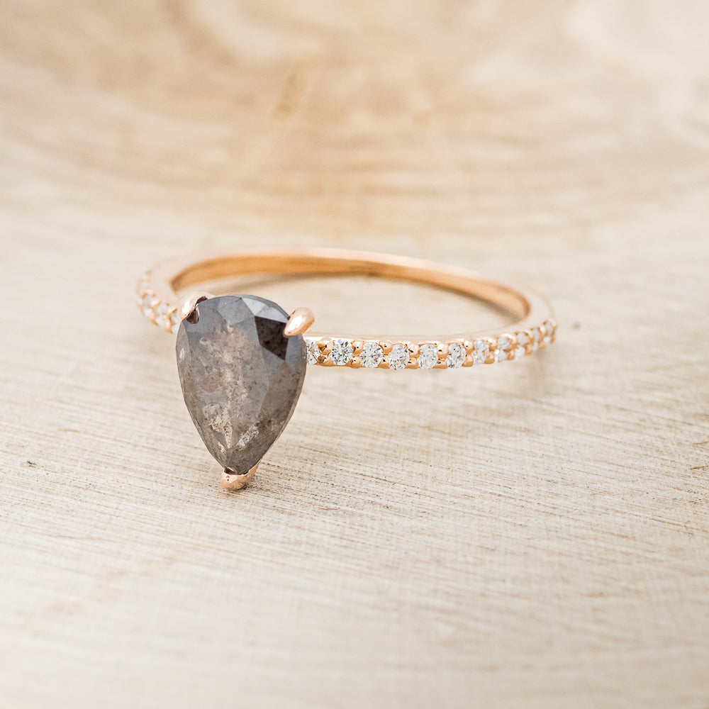 "RAMONA" - PEAR-SHAPED SALT & PEPPER DIAMOND ENGAGEMENT RING WITH DIAMOND ACCENTS-9