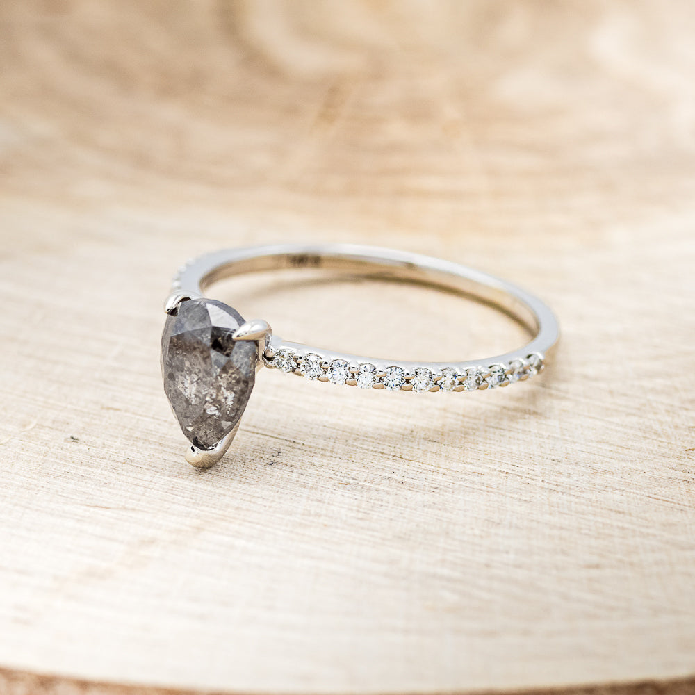 "RAMONA" - PEAR-SHAPED SALT & PEPPER DIAMOND ENGAGEMENT RING WITH DIAMOND ACCENTS-3