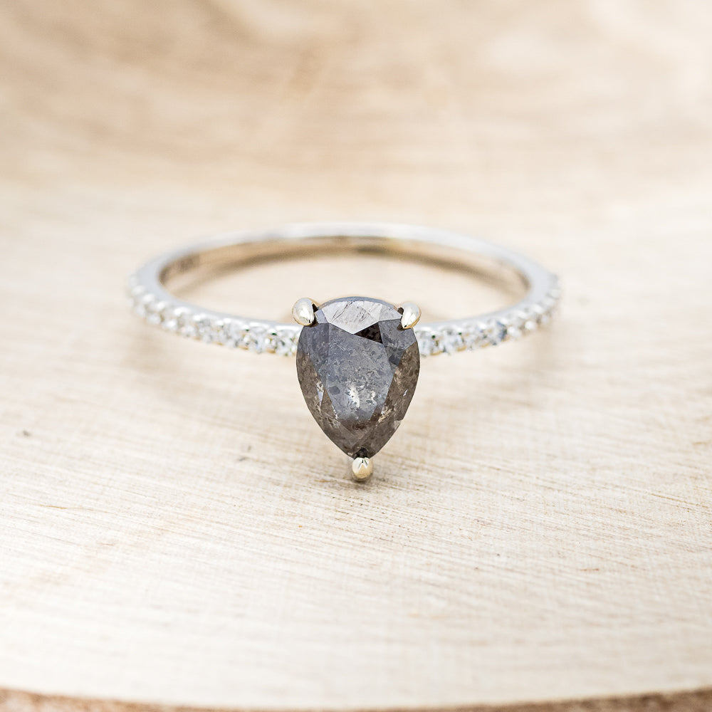 "RAMONA" - PEAR-SHAPED SALT & PEPPER DIAMOND ENGAGEMENT RING WITH DIAMOND ACCENTS-4