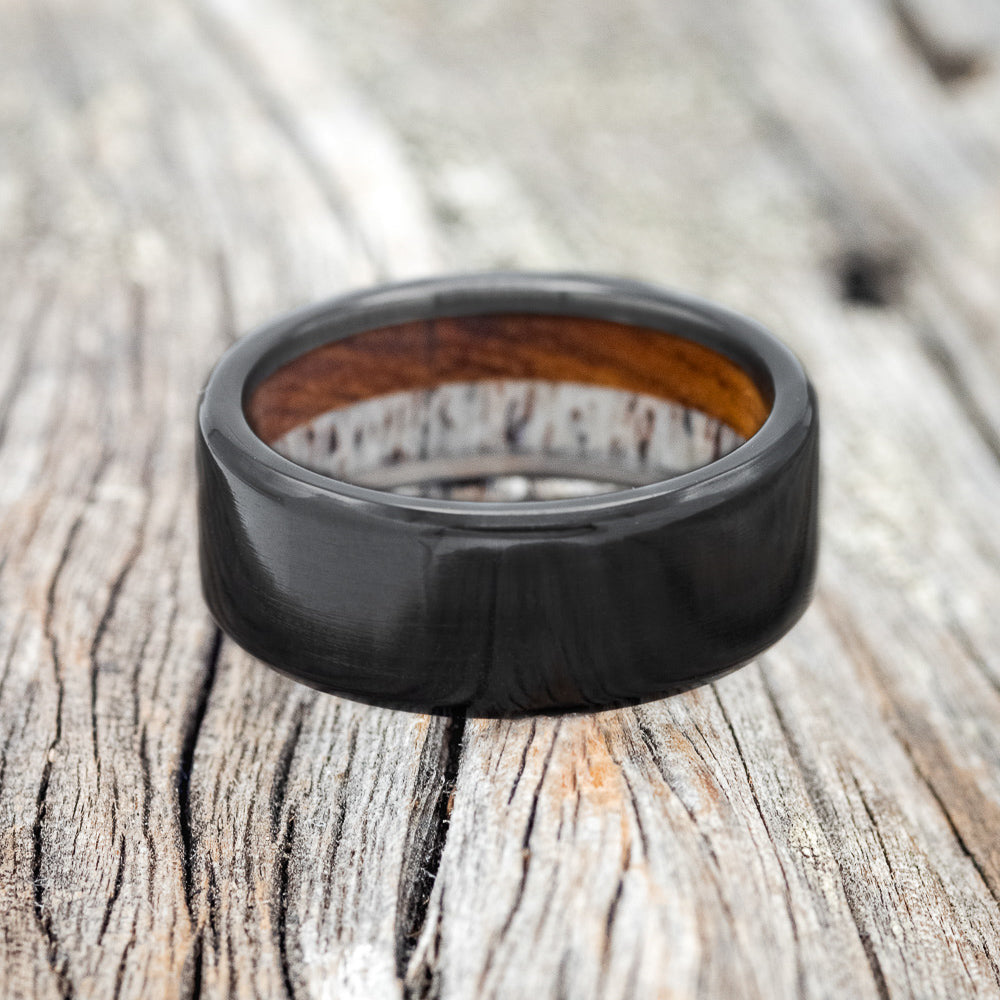 IRONWOOD & ANTLER LINED WEDDING BAND-15