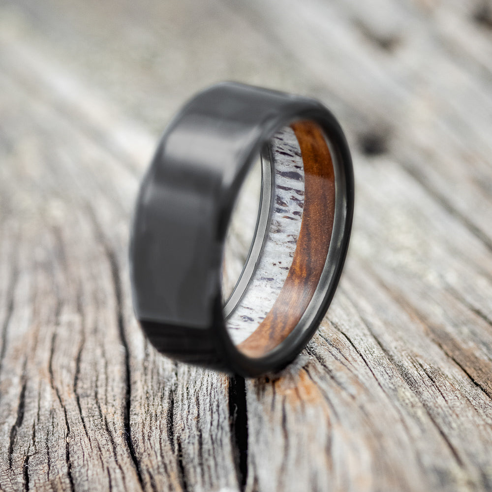 IRONWOOD & ANTLER LINED WEDDING BAND-10