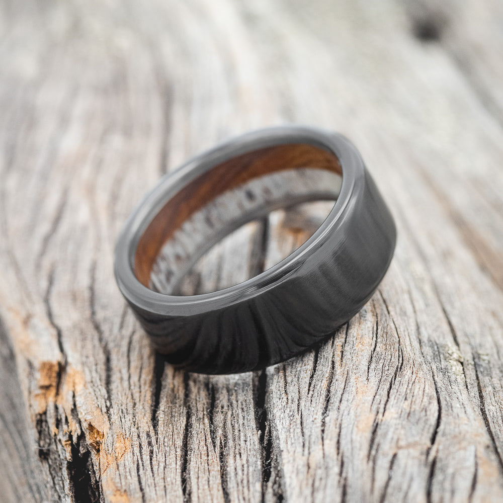 IRONWOOD & ANTLER LINED WEDDING BAND-13