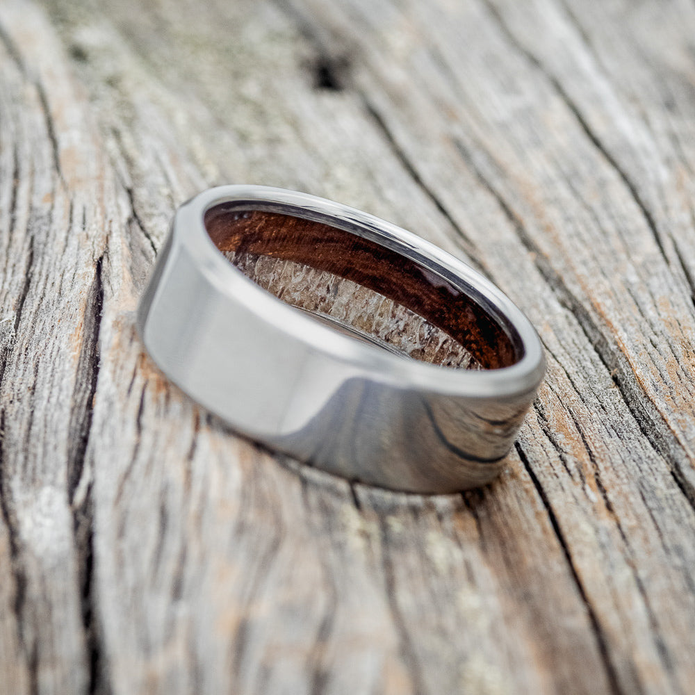 IRONWOOD & ANTLER LINED WEDDING BAND-4