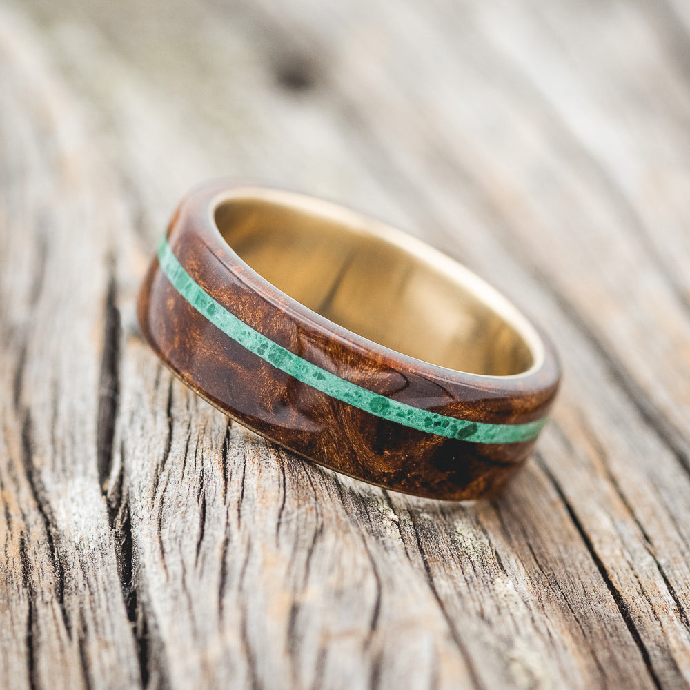 "REMMY" - REDWOOD & MALACHITE WEDDING RING-8