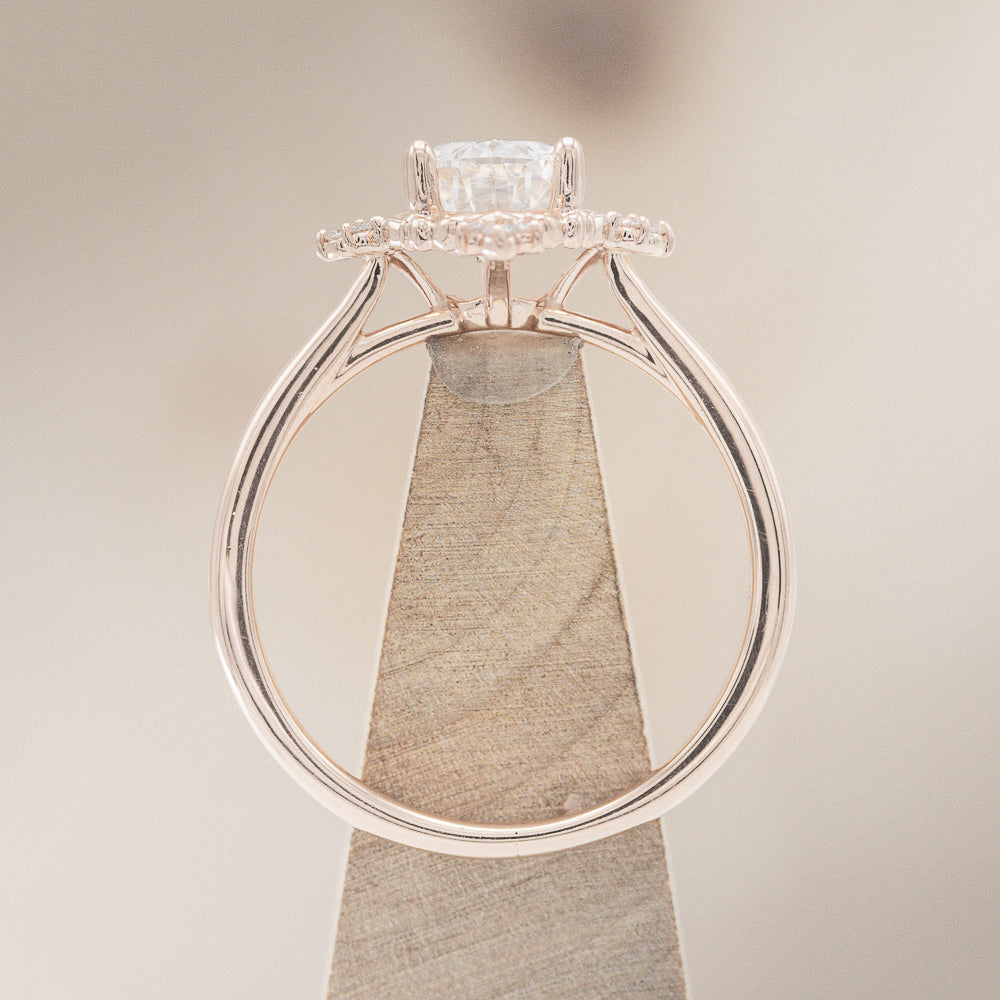 "TREVA" - OVAL MOISSANITE ENGAGEMENT RING WITH DIAMOND ACCENTS & "MELODY" TRACER-31