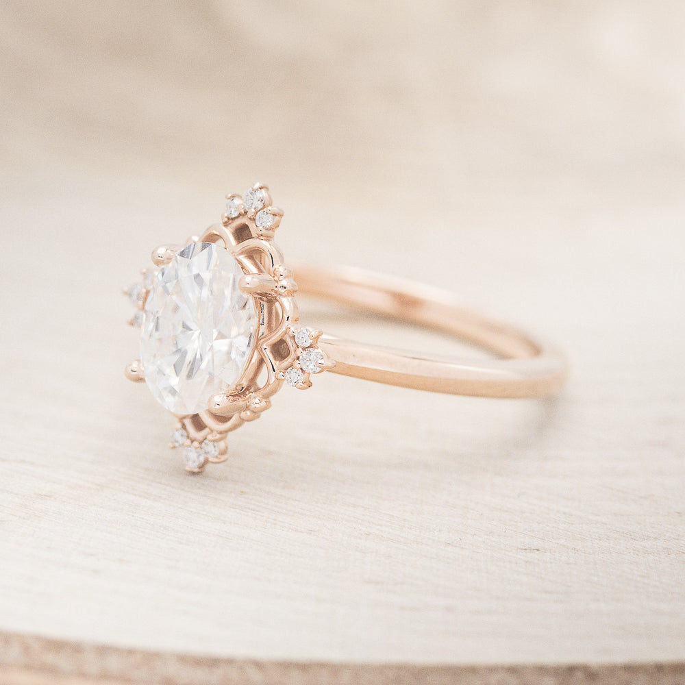 "TREVA" - OVAL MOISSANITE ENGAGEMENT RING WITH DIAMOND ACCENTS & "MELODY" TRACER-28