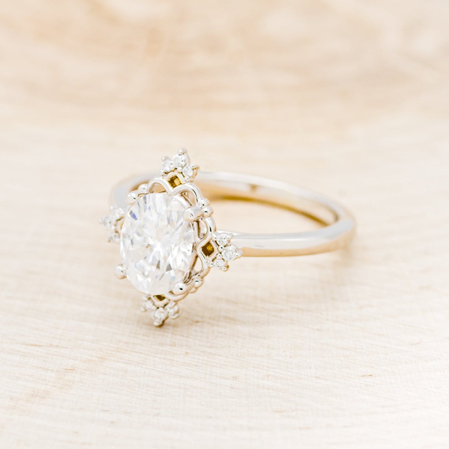 "TREVA" - OVAL MOISSANITE ENGAGEMENT RING WITH DIAMOND ACCENTS & "MELODY" TRACER-47