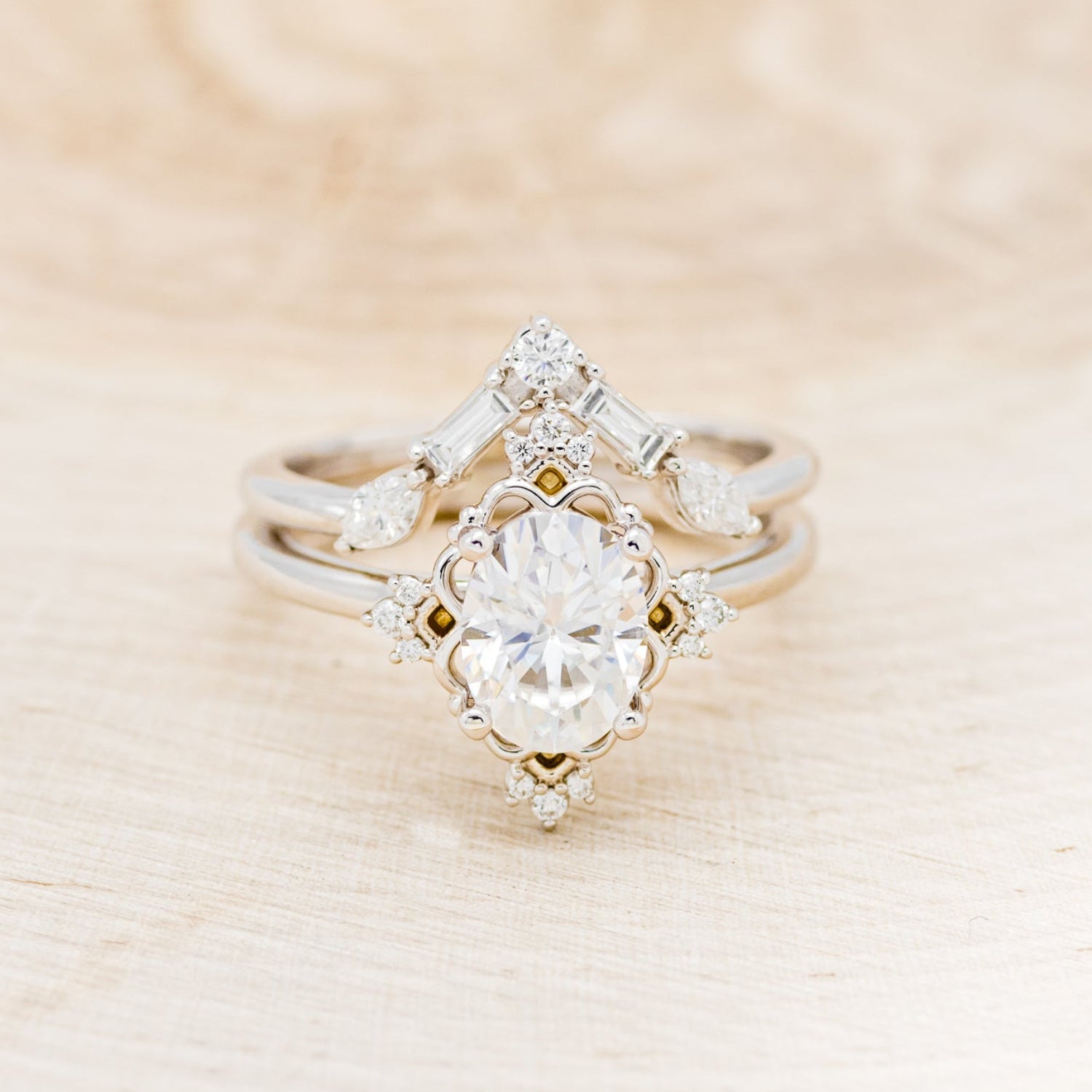 "TREVA" - OVAL MOISSANITE ENGAGEMENT RING WITH DIAMOND ACCENTS & "MELODY" TRACER-43