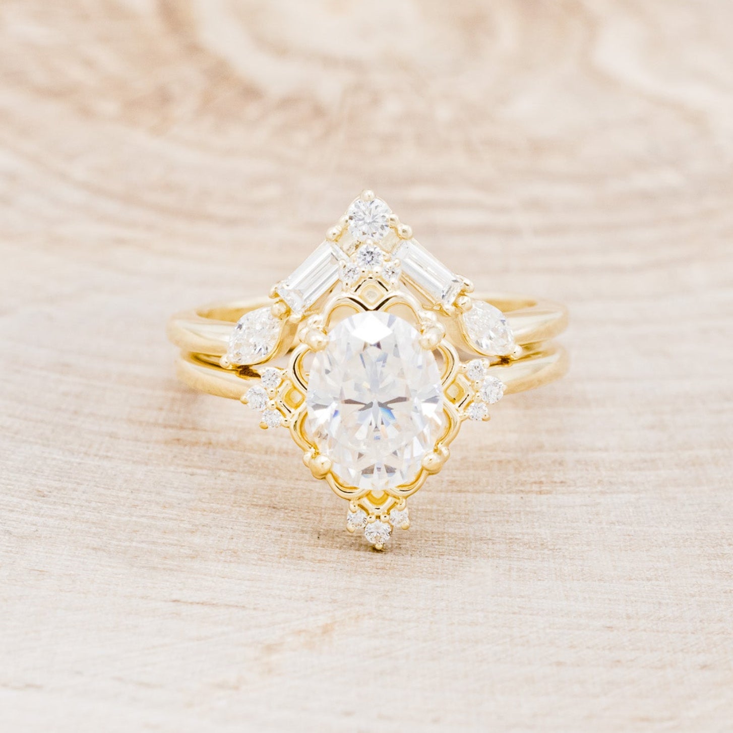 "TREVA" - OVAL MOISSANITE ENGAGEMENT RING WITH DIAMOND ACCENTS & "MELODY" TRACER-4