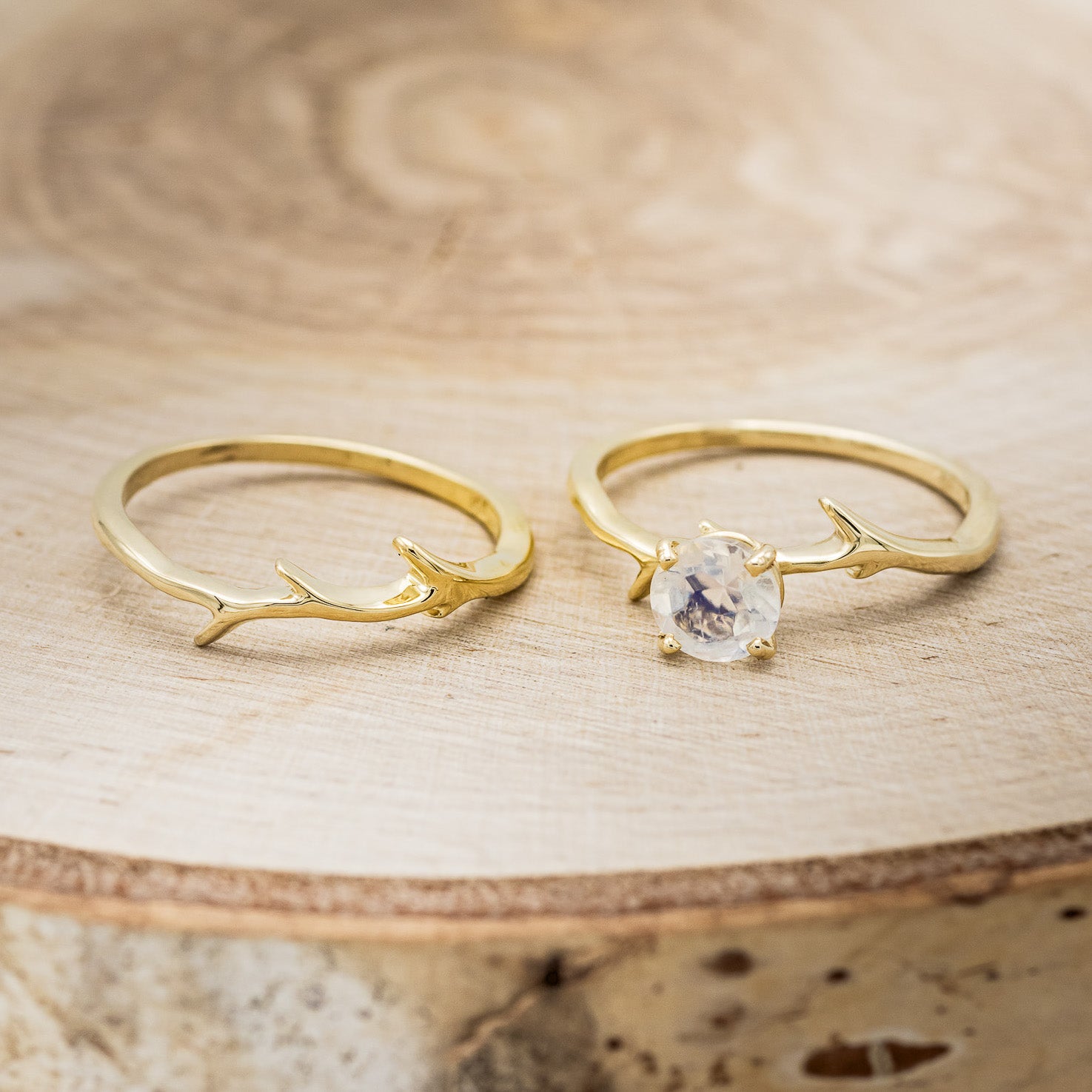 "ARTEMIS" - ROUND MOONSTONE ENGAGEMENT RING WITH AN ANTLER-STACKING BAND-5