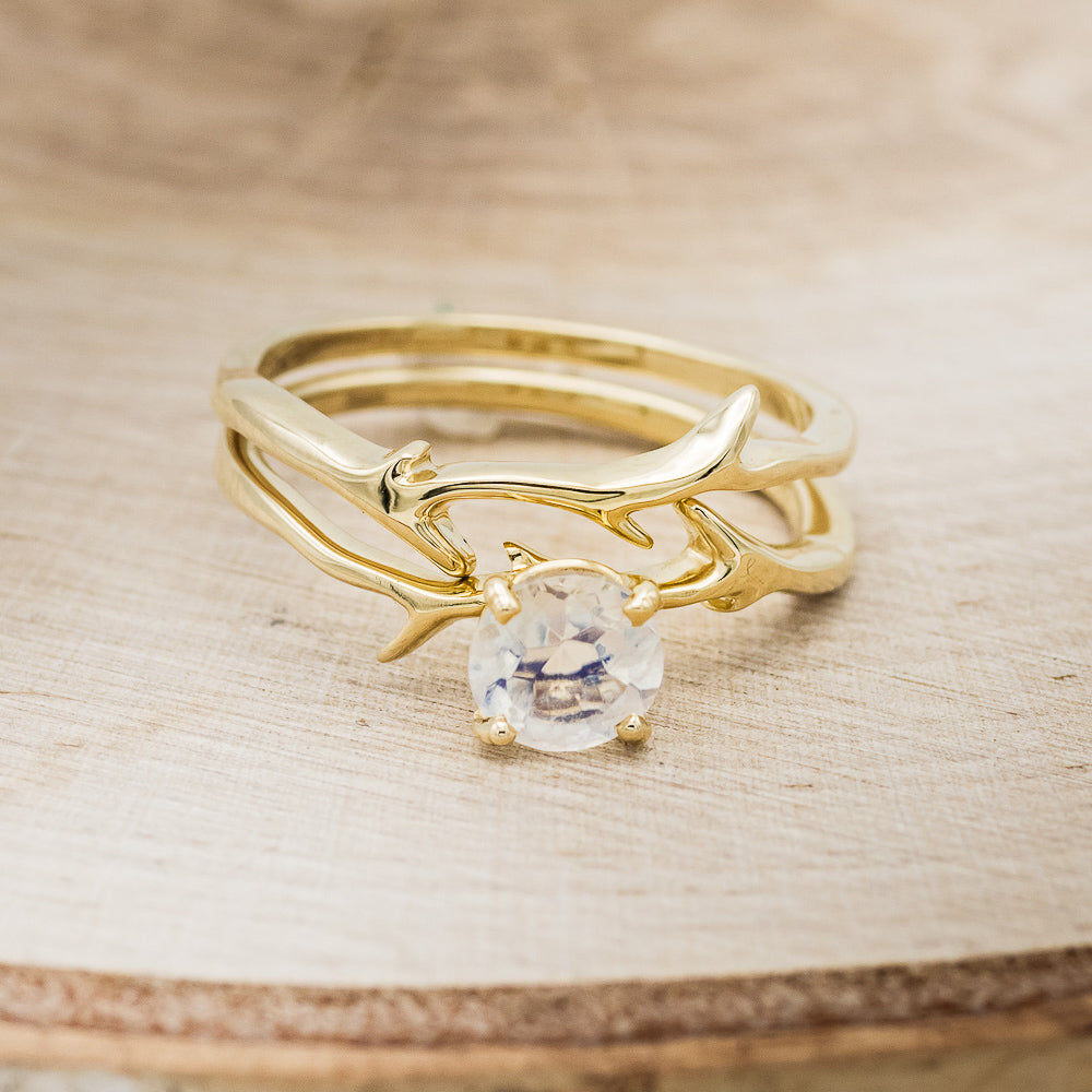 "ARTEMIS" - ROUND MOONSTONE ENGAGEMENT RING WITH AN ANTLER-STACKING BAND-2