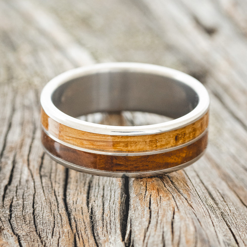 "DYAD" - WHISKEY BARREL OAK & IRONWOOD WEDDING BAND-3