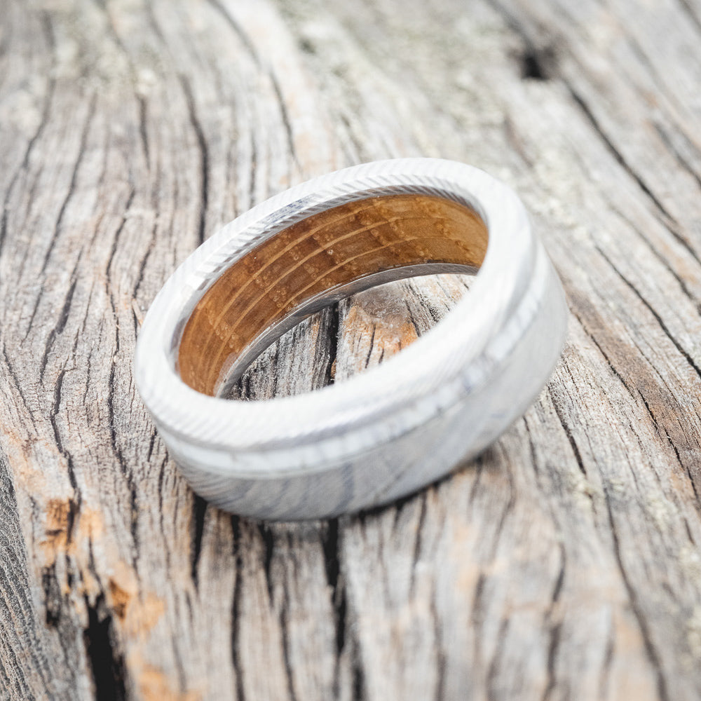 "VERTIGO" - ANTLER WEDDING RING WITH A WHISKEY BARREL LINING - READY TO SHIP-12