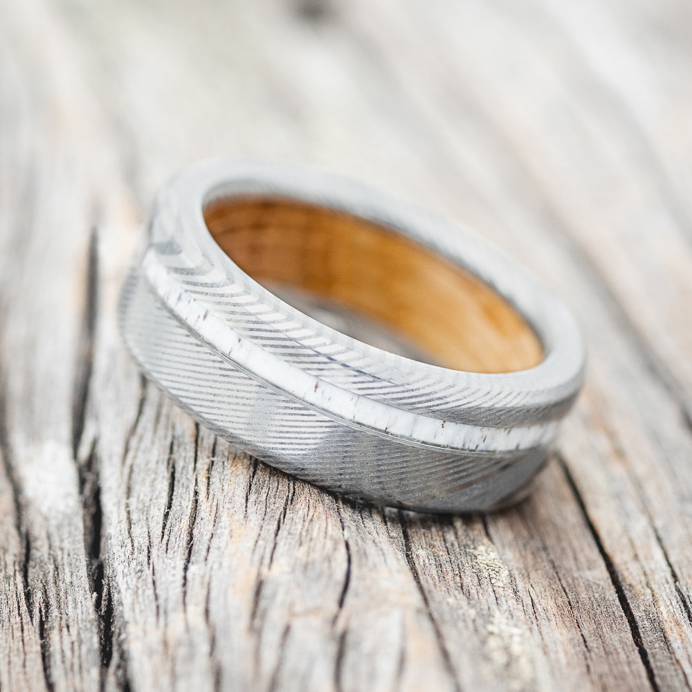 "VERTIGO" - ANTLER WEDDING RING WITH A WHISKEY BARREL LINING - READY TO SHIP-9