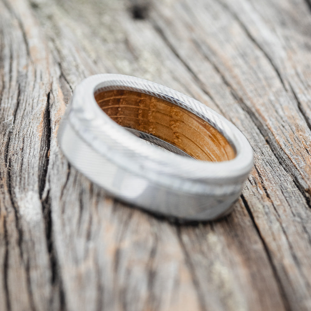 "VERTIGO" - ANTLER WEDDING BAND FEATURING A WHISKEY BARREL OAK LINING-4