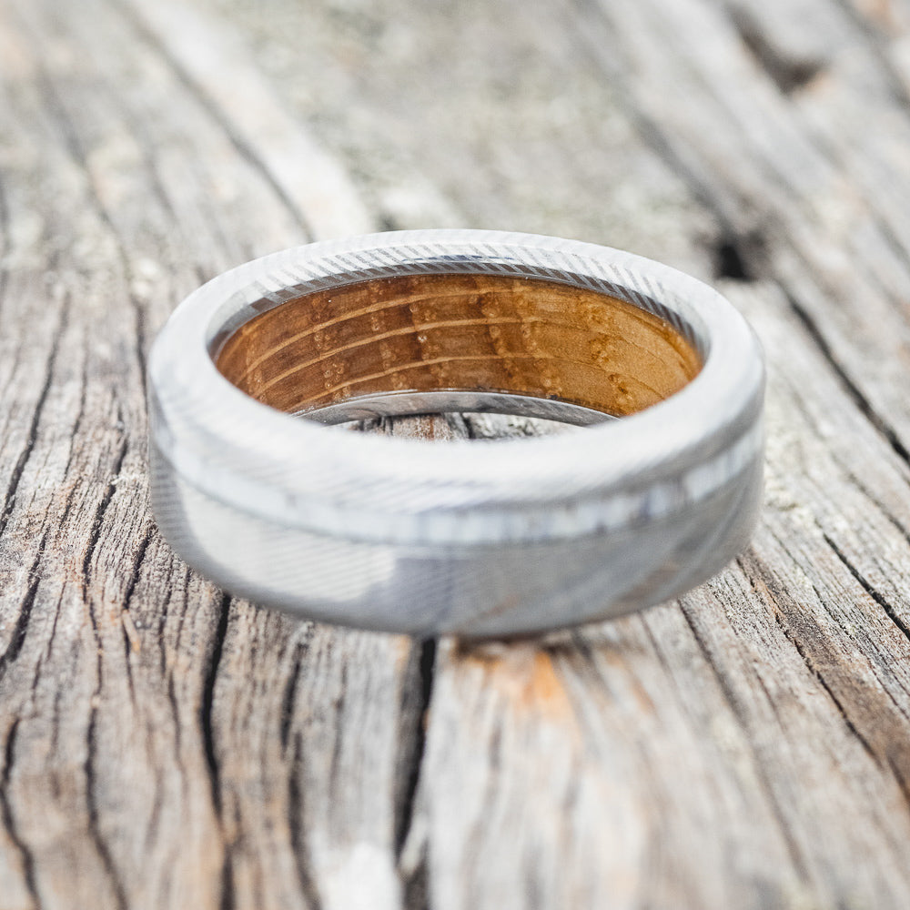 "VERTIGO" - ANTLER WEDDING BAND FEATURING A WHISKEY BARREL OAK LINING-8