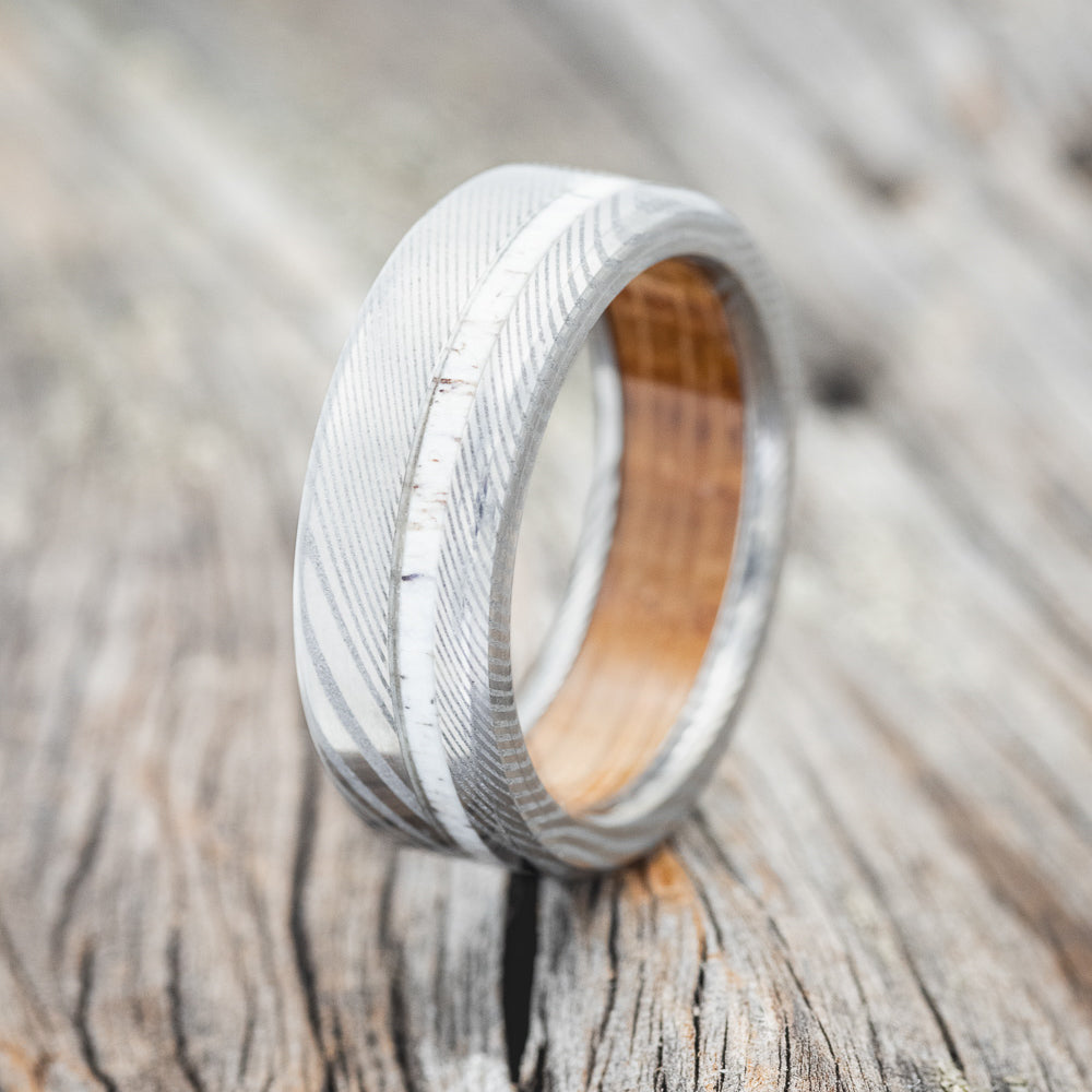 "VERTIGO" - ANTLER WEDDING RING WITH A WHISKEY BARREL LINING - READY TO SHIP-7