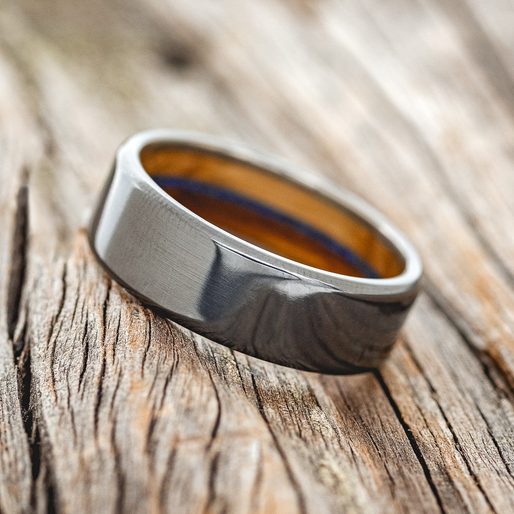 "ARGOS" - IRONWOOD, WHISKEY BARREL OAK & LAPIS LAZULI LINED WEDDING BAND-10