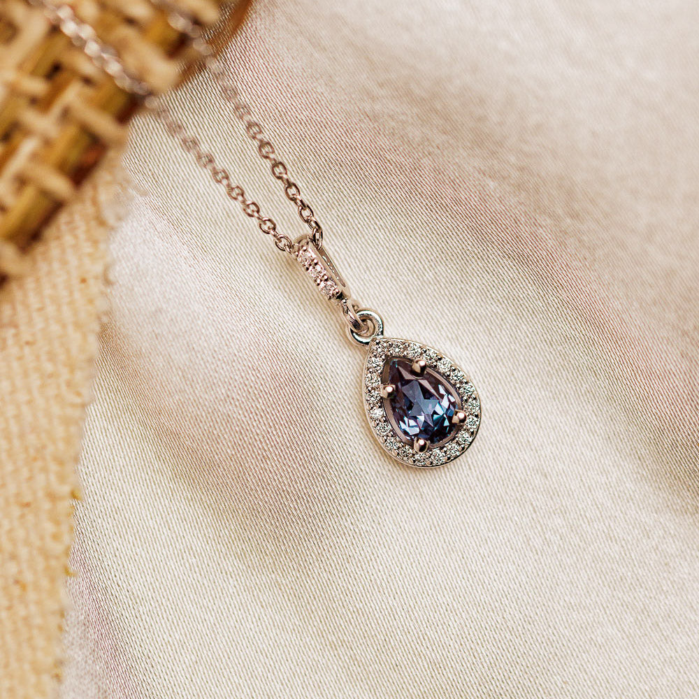 "ELODIE" - 14K GOLD LAB-GROWN ALEXANDRITE NECKLACE WITH DIAMOND HALO-3