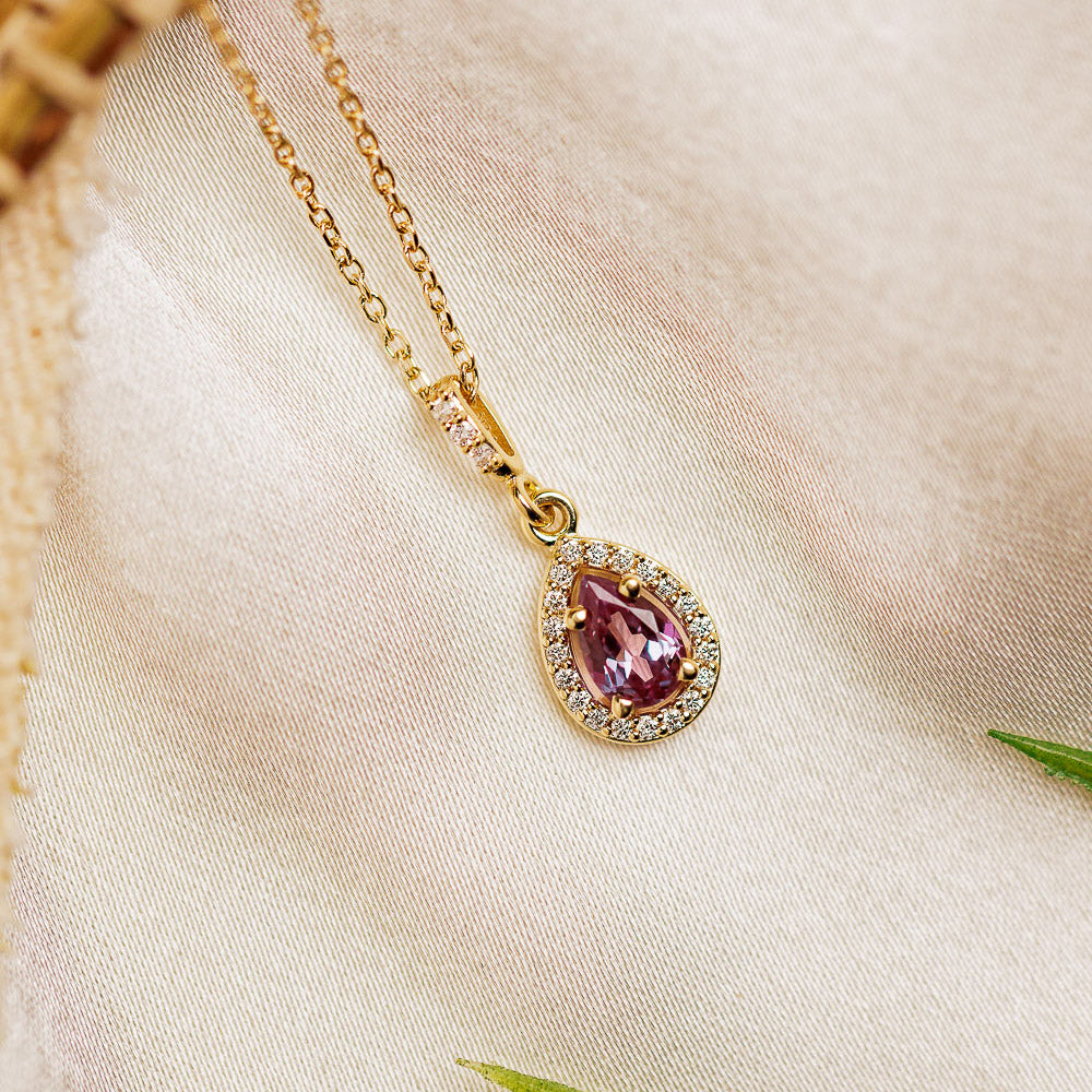 "ELODIE" - 14K GOLD LAB-GROWN ALEXANDRITE NECKLACE WITH DIAMOND HALO-5