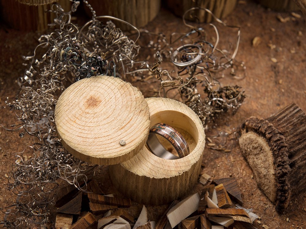 "GLEN" - IRONWOOD & PATINA COPPER WEDDING BAND-10