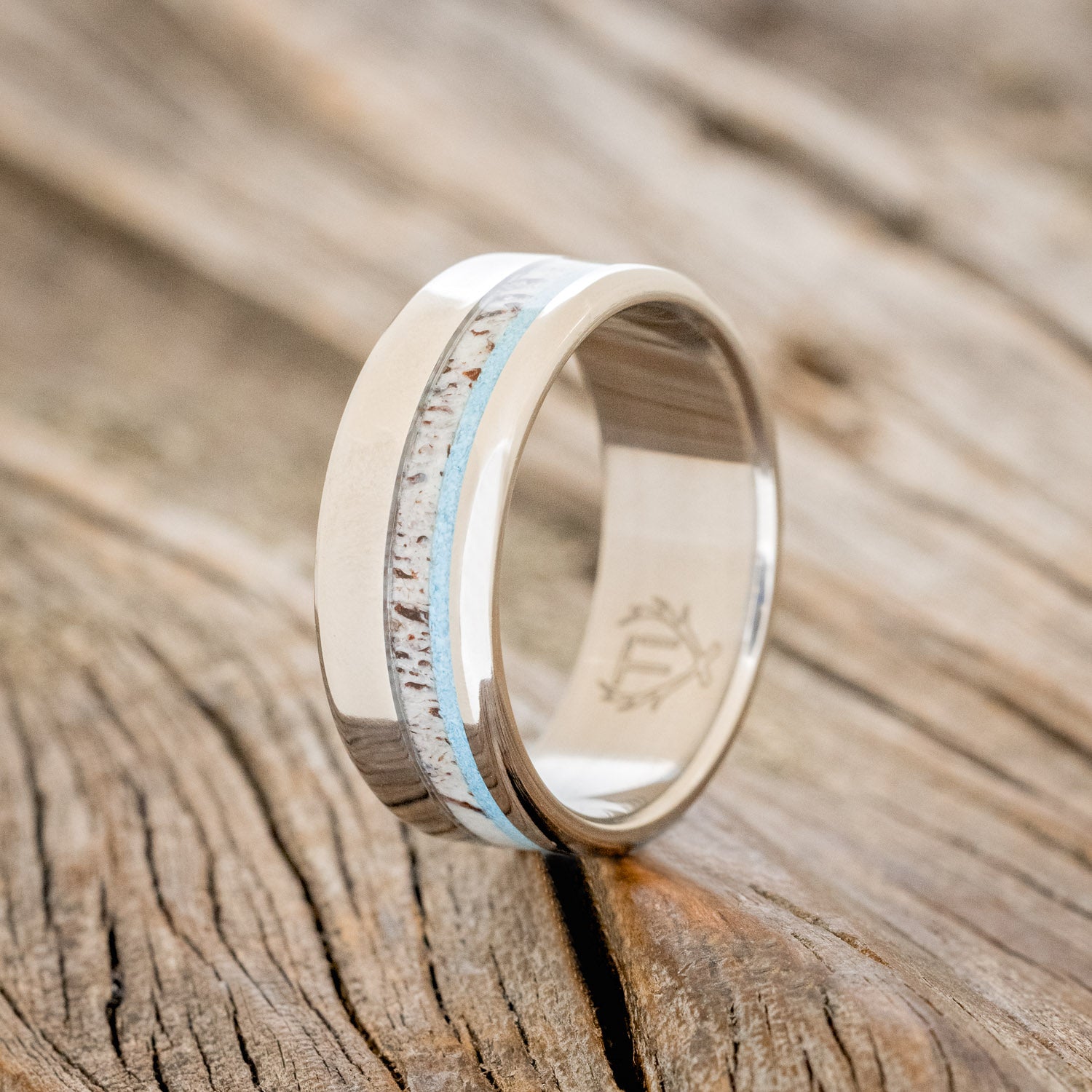 "CASTOR" - MATCHING SET OF ANTLER & TURQUOISE WEDDING BANDS-2