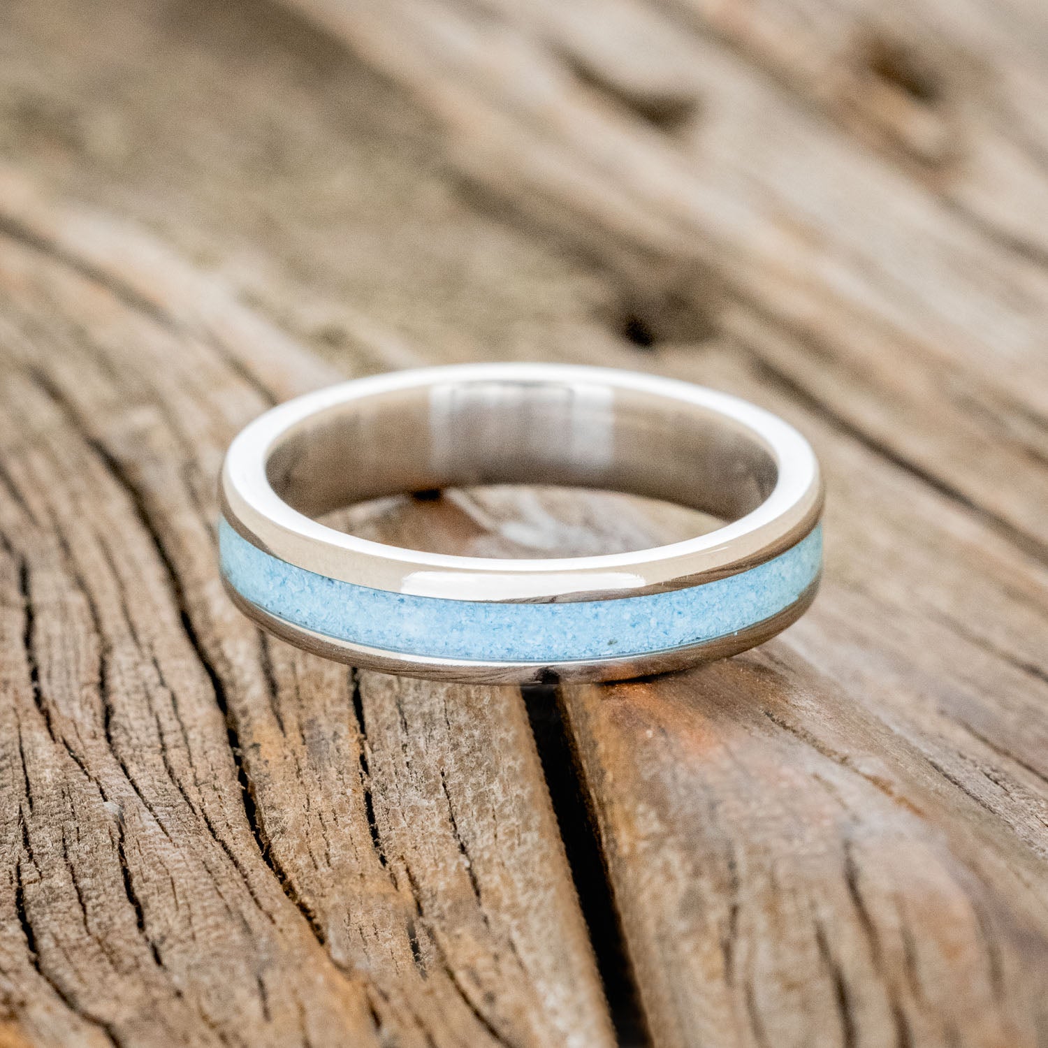 "CASTOR" - MATCHING SET OF ANTLER & TURQUOISE WEDDING BANDS-6