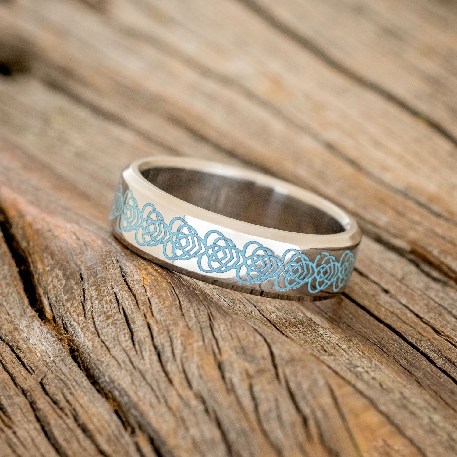 CUSTOM ENGRAVED BLUE RESIN CELTIC KNOT WEDDING RING-2