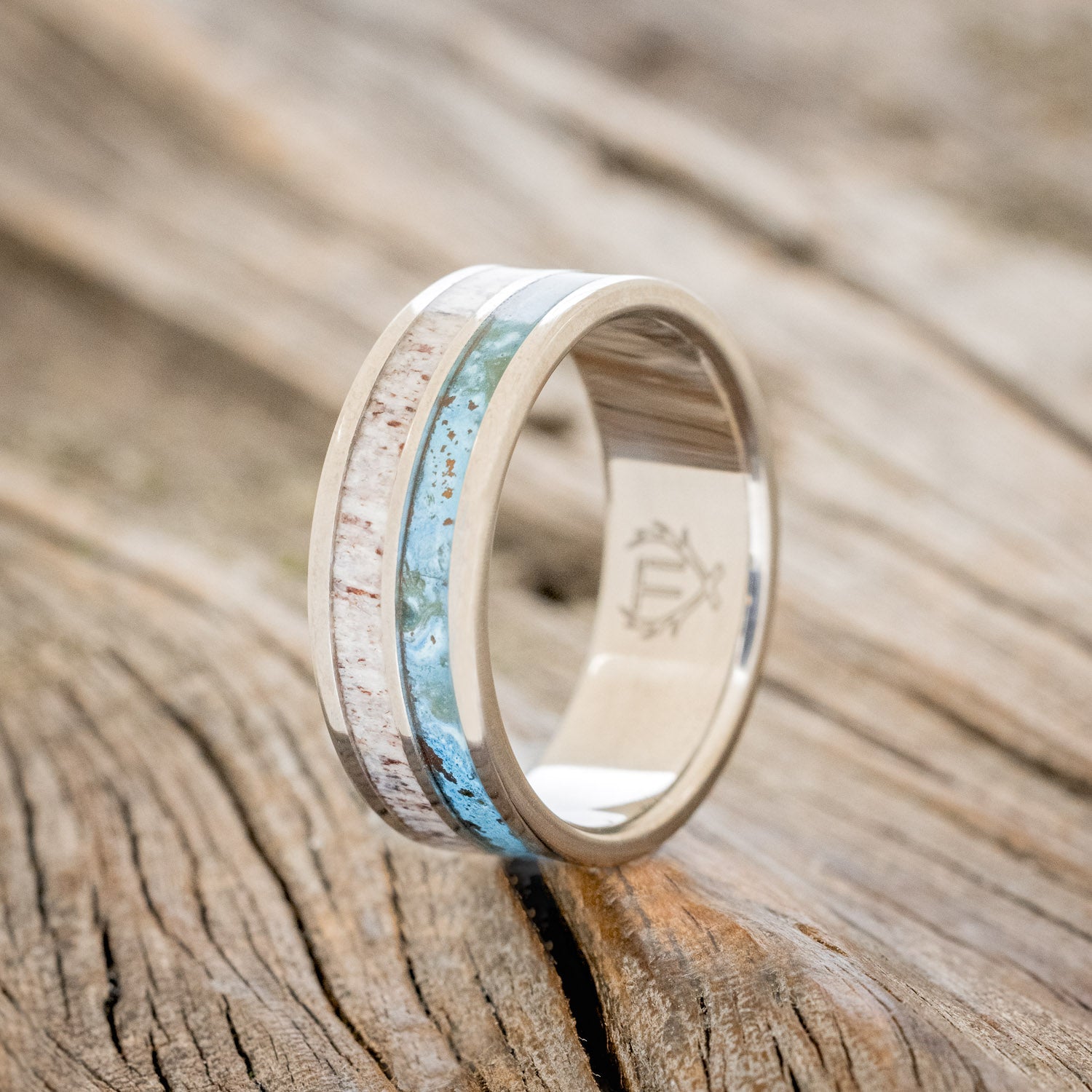 "DYAD" - PATINA COPPER & ANTLER WEDDING BAND-4